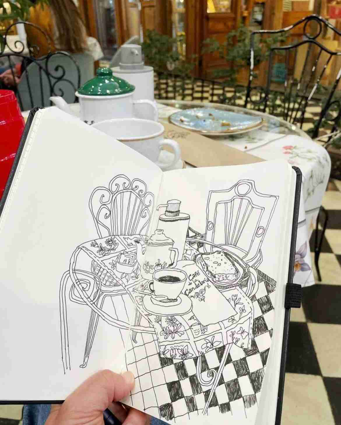 Dibujo de Café de la Candelaria, cafetería en Providencia. Del Instagram @cafedelacandelaria